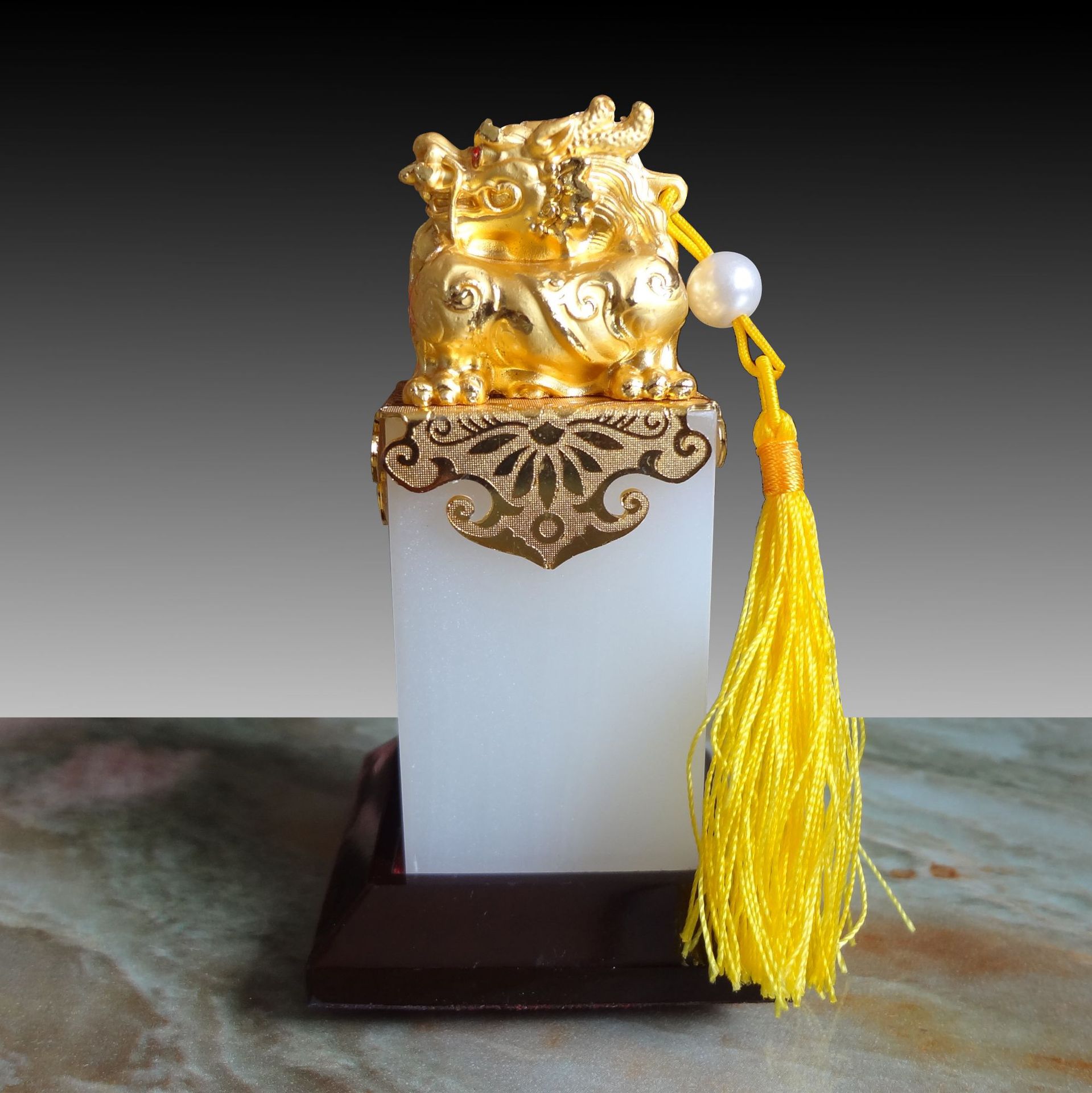 天然汉白玉玉石印章金镶玉玉玺招财貔貅龙头印章公章刻字风水摆件