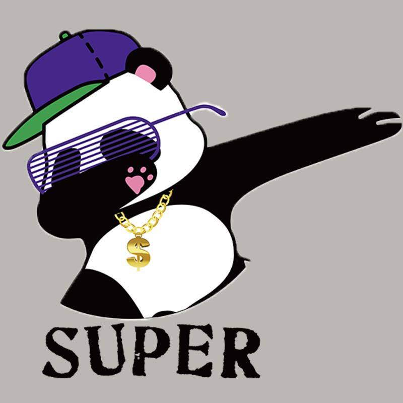 新品嘻哈少年团熊猫印花图案柯式烫画服装辅料个性动漫卡通系列