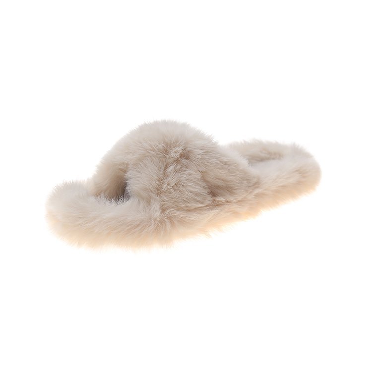 Cross Fluffy Slippers Wear Warm Slippers over Them