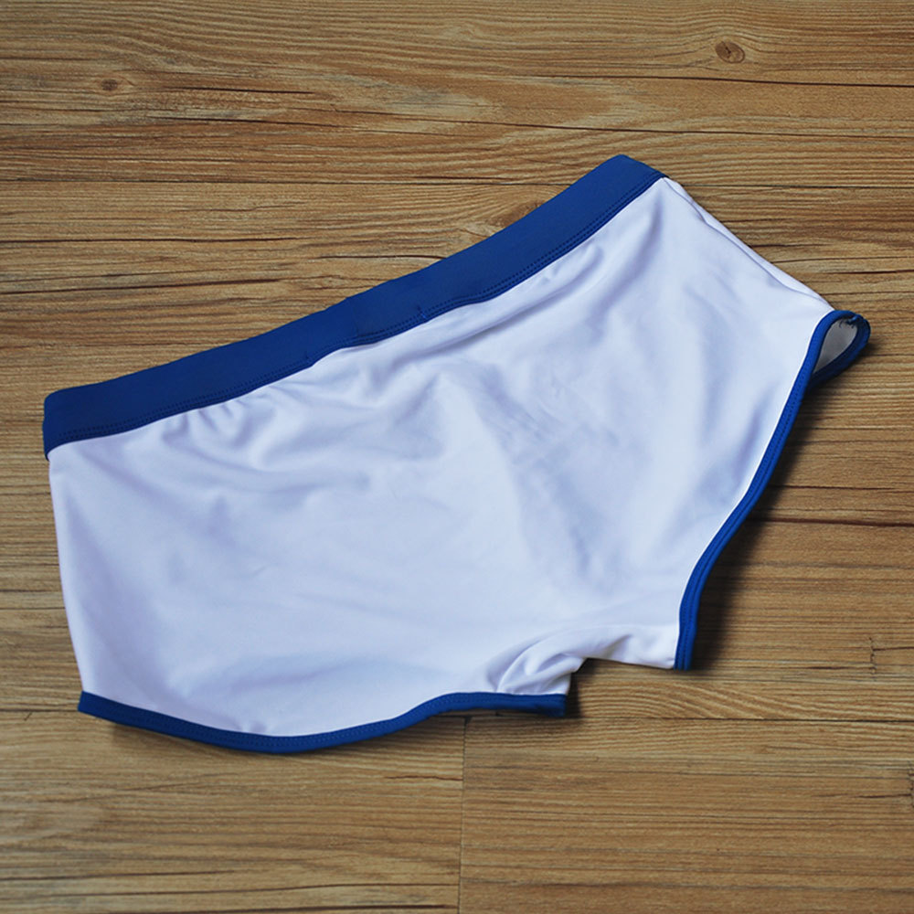 uxh 跨境男士白色平角泳裤时尚贴身性感白色游泳裤外贸四角泳裤男