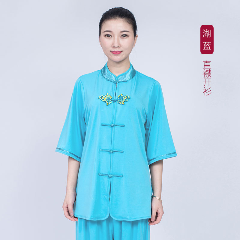 小和山太极服女新款飘逸夏季棉麻亚麻短袖衣服斜襟太极拳练功服装