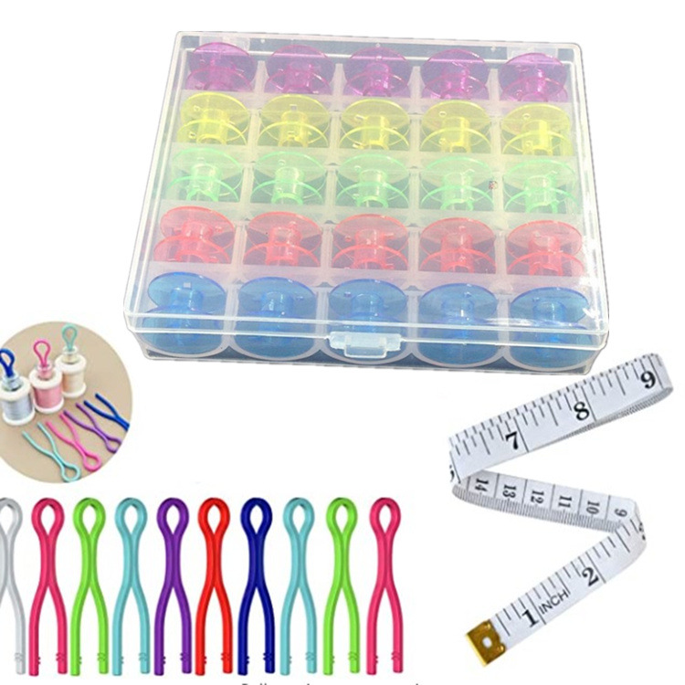 D05015 Sewing Spool Storage Box: 25 Pieces Spool +20 Bobbin Clips +1 Tape Measure Package as a Set