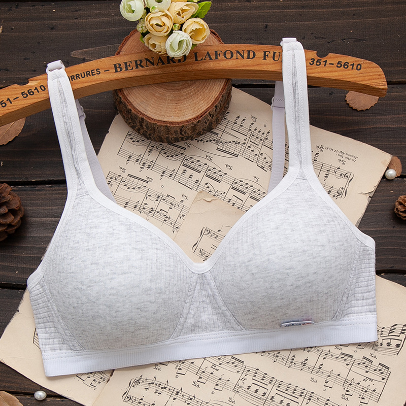 Korean Style Simple Pure Cotton Girl's Underwear Student Bra High School Development Period Thin Wireless Push up Shaping Bra