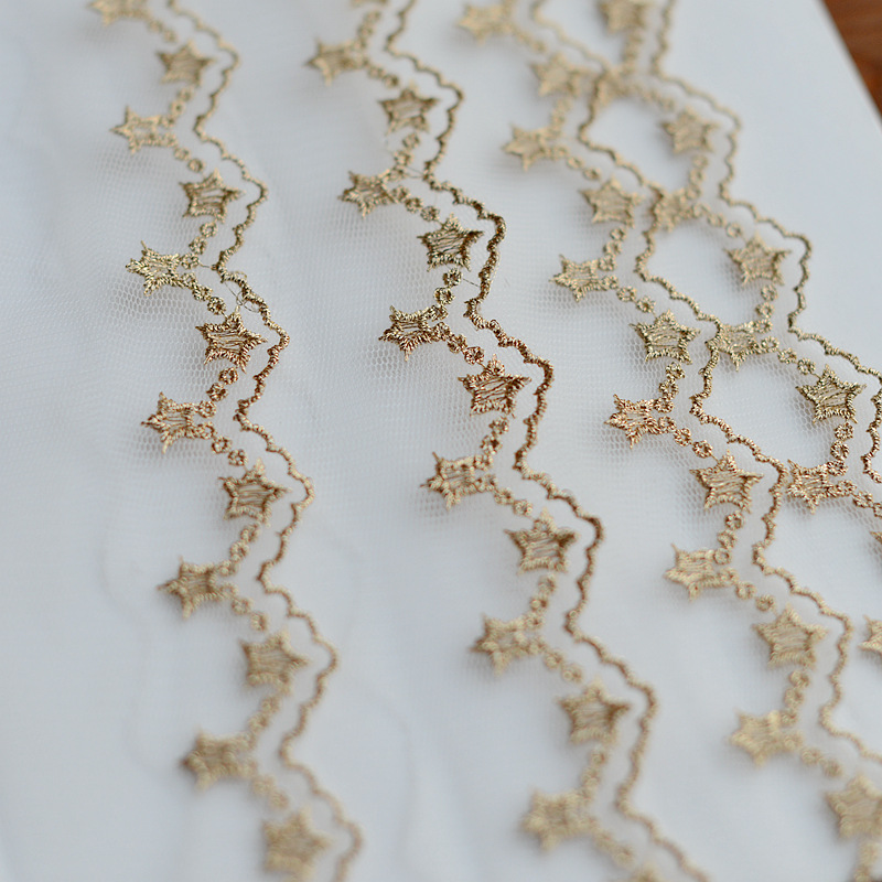 金线网纱星星刺绣蕾丝服装制衣洋装礼服材料h358