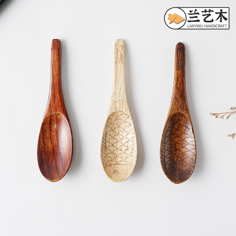 日式创意木勺柯木清漆汤勺老漆日韩创意儿童logo厂家直销批发