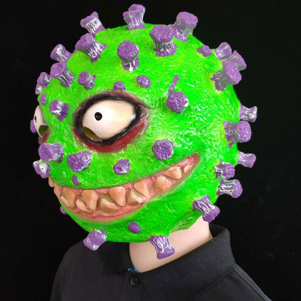 冠状病毒造型创意万圣节面具mask乳胶头套抗疫宣传教育道具ncov