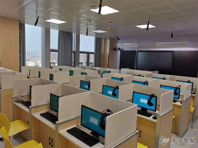 升降屏风多媒体教室语音听说测试考场机考卡座外语口语测试电脑桌