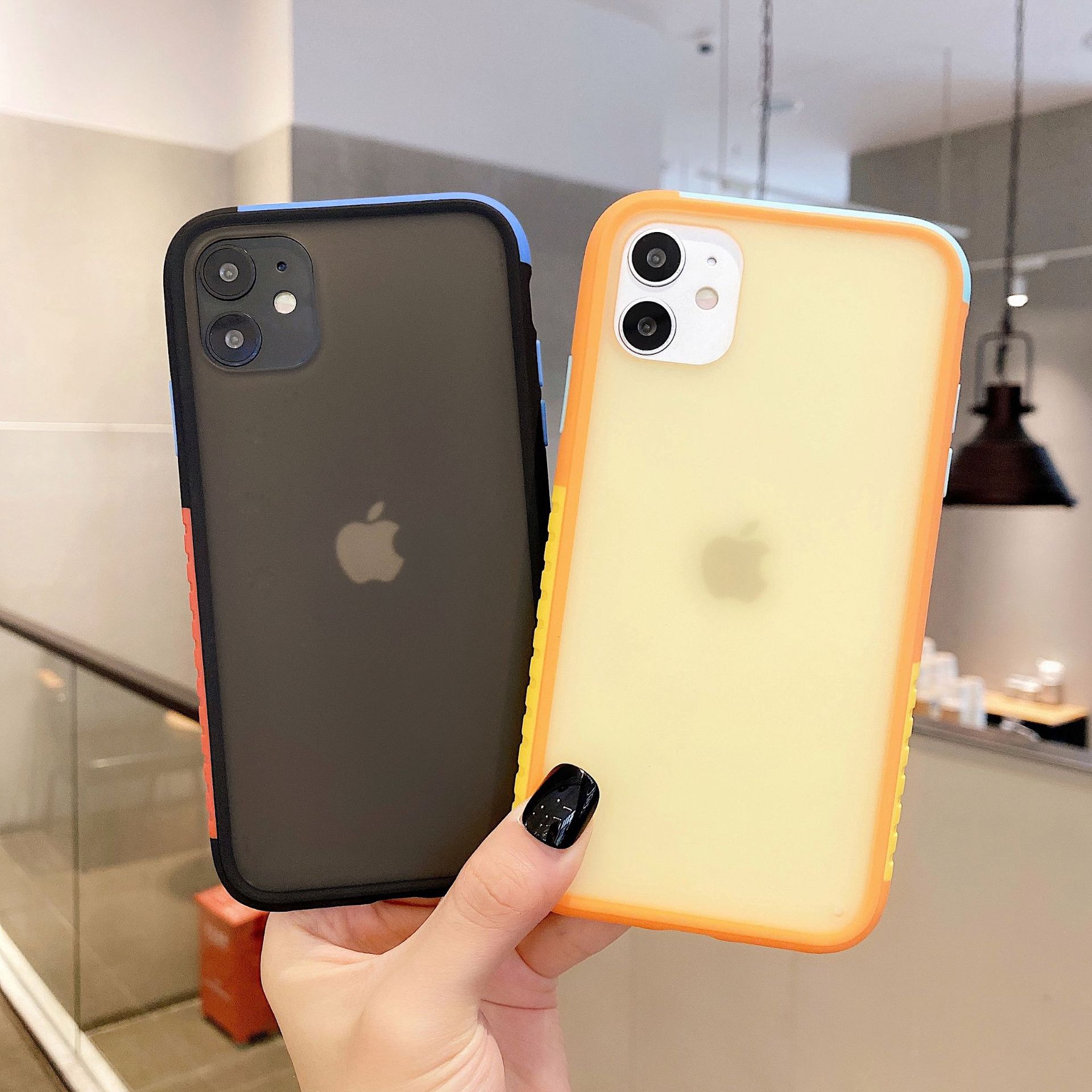 新款iphone11喷油磨砂手机壳适用11promax撞色xr半透明保护套