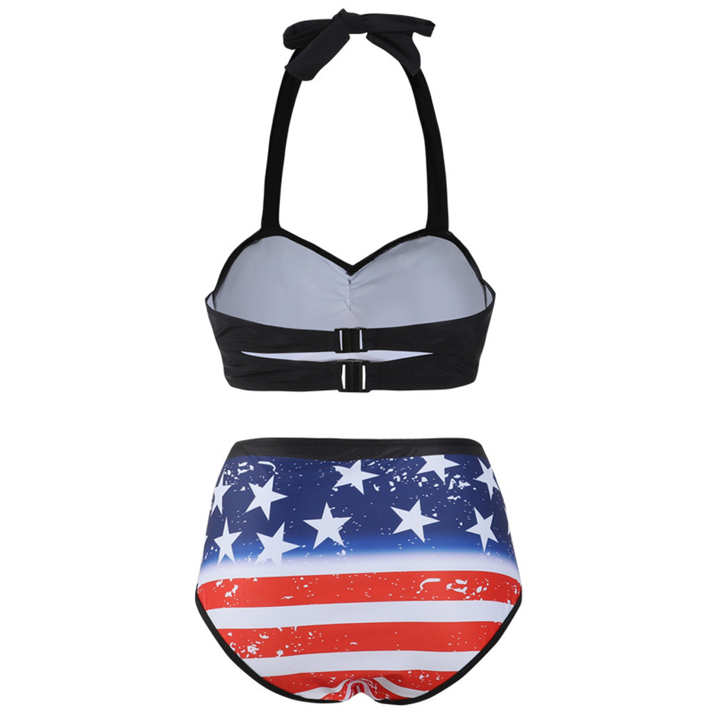2020新款欧美美国国旗分体泳衣女亚马逊ebay爆款硬包印花性感泳装