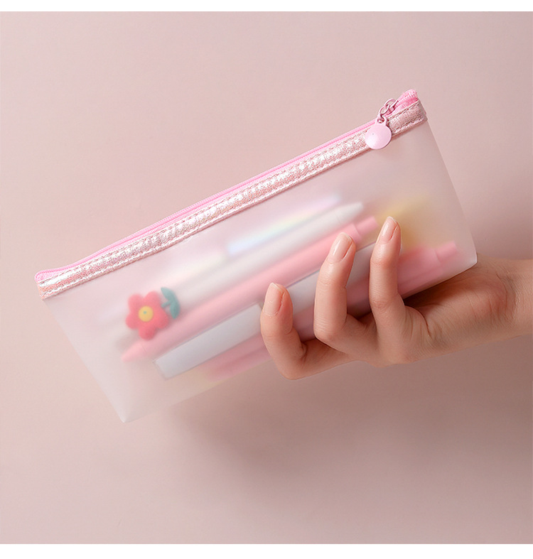 ins风可爱大容量笔袋雏菊化妆包可爱少女tpu磨砂透明笔袋学生文具