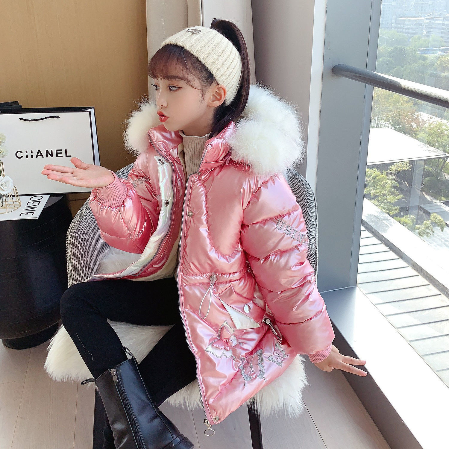 女童冬季棉衣外套20新款女孩棉袄加厚亮皮免洗中大童8-14岁洋气