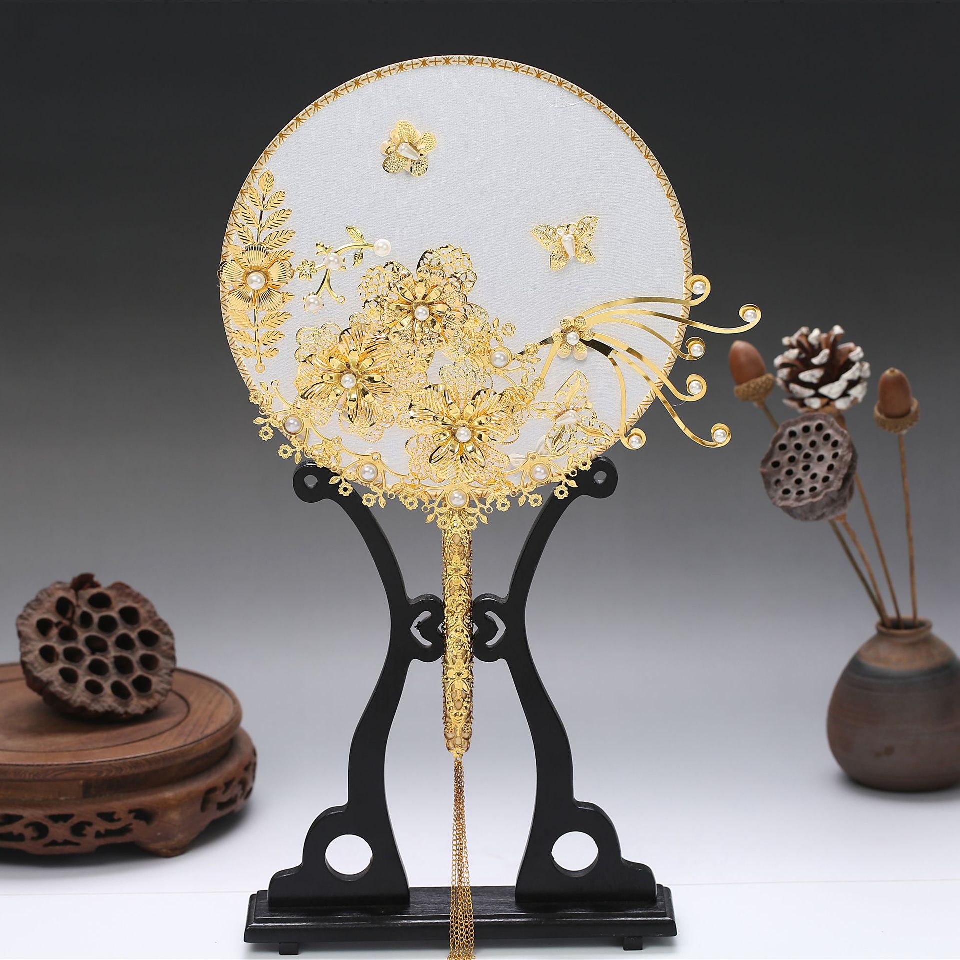 古风团扇新娘结婚礼扇子出嫁手捧花中式秀禾服手工喜扇遮面扇直销