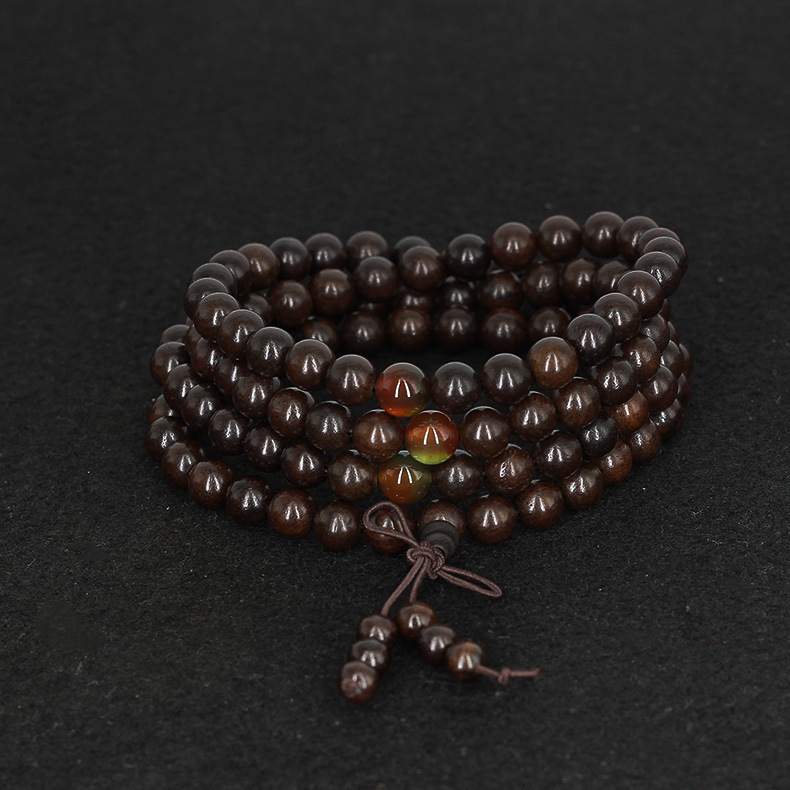 沙尘木 越南沉香皮黑木108颗念珠手链 皮黑木加隔珠手饰佛珠