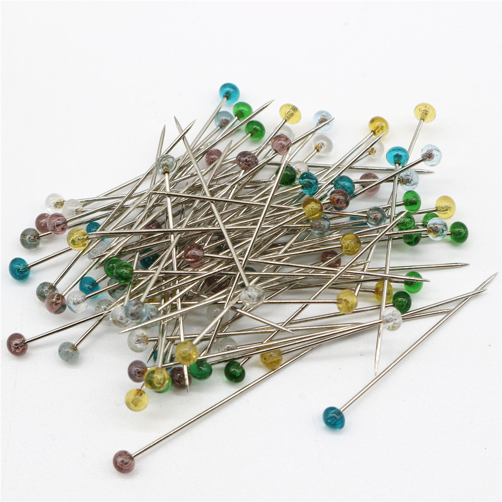 跨境盒装200枚多规格玻璃珠针透明色实色玻璃针套装服装定裁装饰