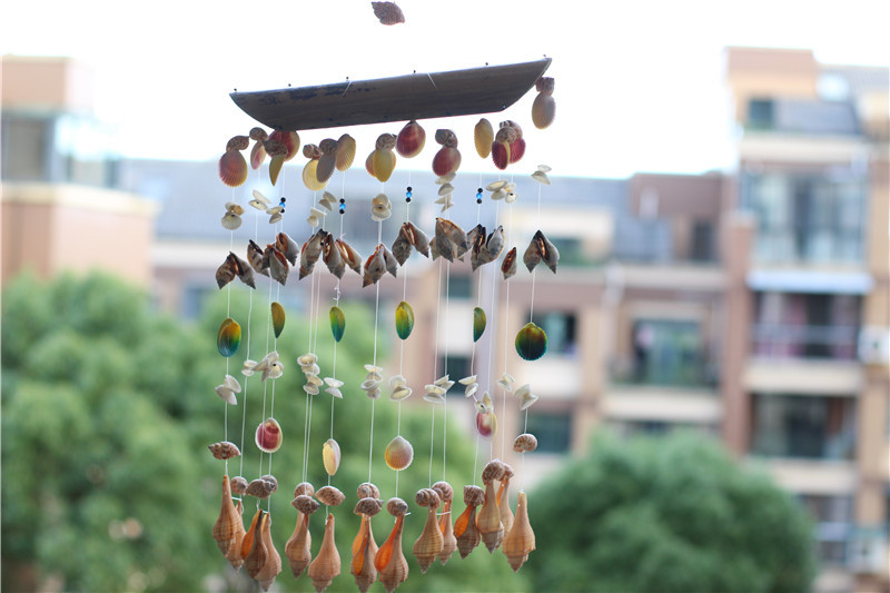 家居装饰海洋天然贝壳扇贝海螺麻绳网挂饰壁画壁挂工艺品风铃