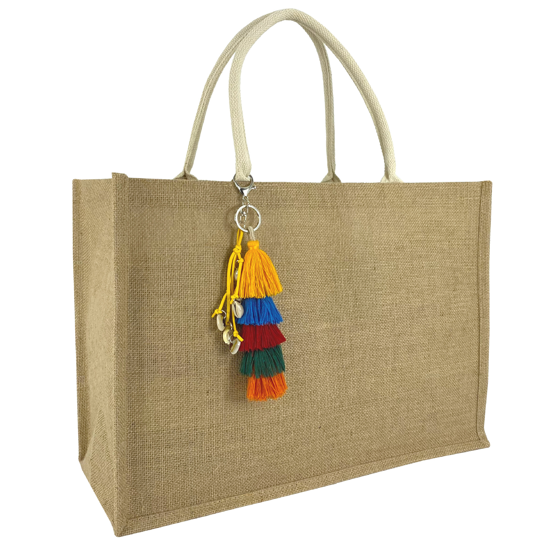 批发定制麻布袋时尚流苏配饰黄亚麻购物袋仿粗麻手提袋企业礼品袋