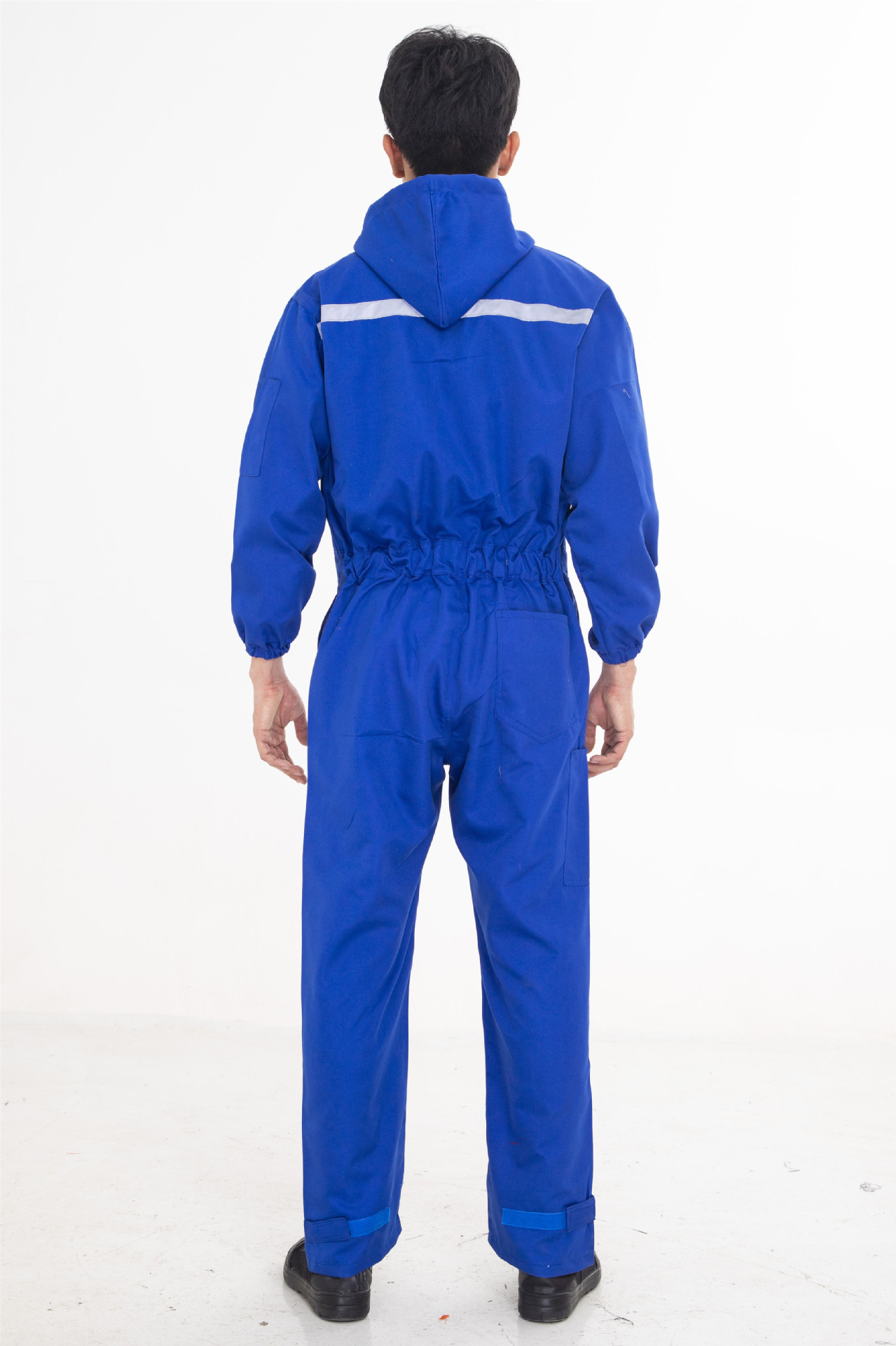 现货秋冬季反光条纯棉连体工作服长袖食品船厂煤矿山连帽汽修衣服