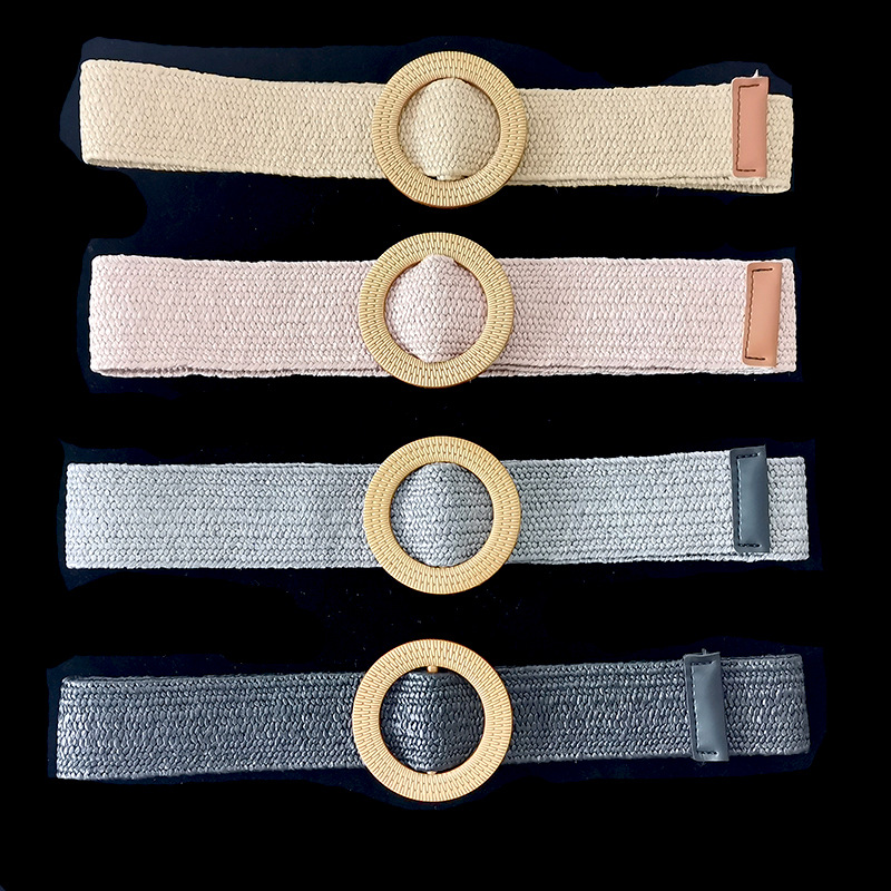 圆扣松紧皮带女草绳编织弹力圆环腰带女欧美潮款装饰裙腰封名族风