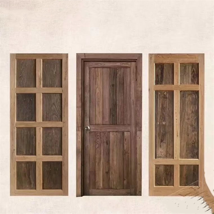 老式实木大门中式仿古大门定做老榆木别墅庭院围墙双开大门对开门