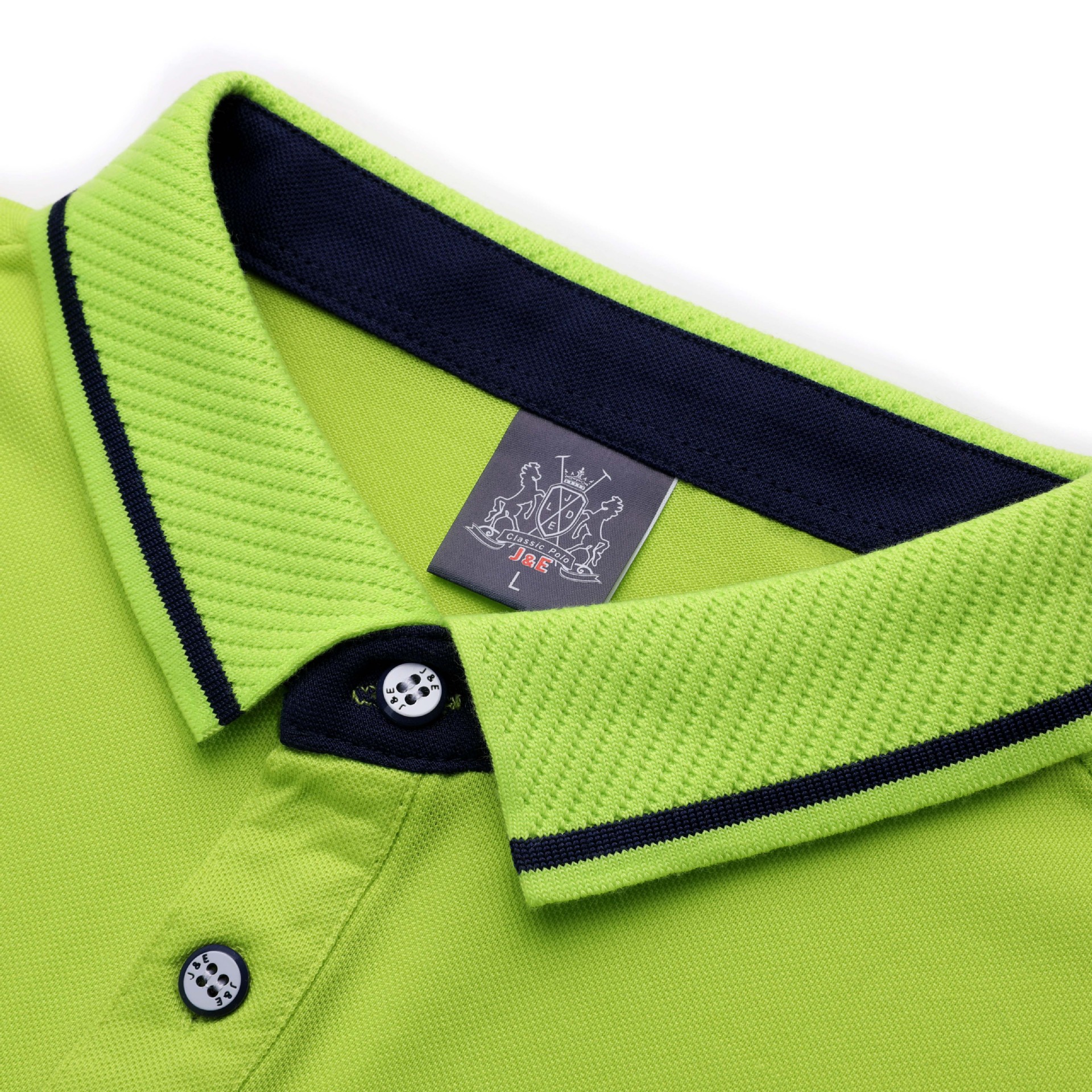 团体工厂广告衫-提花领珠地网眼果绿色明绿色翻领商务polo衫