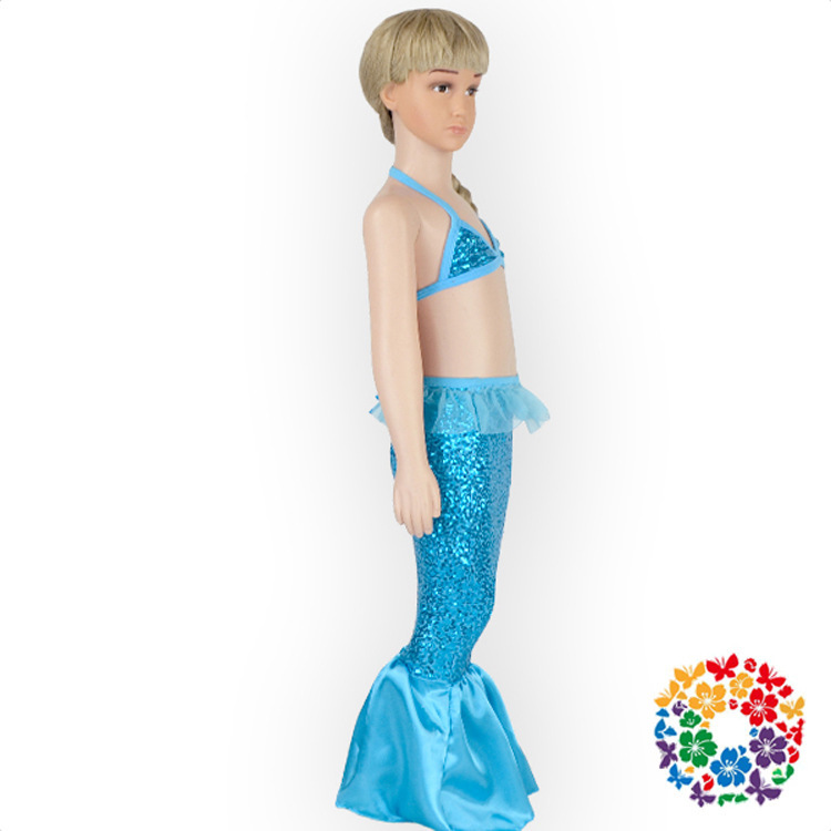 外贸宝宝亮片人鱼公主比基尼小女孩分体泳衣美人鱼儿童泳衣裙