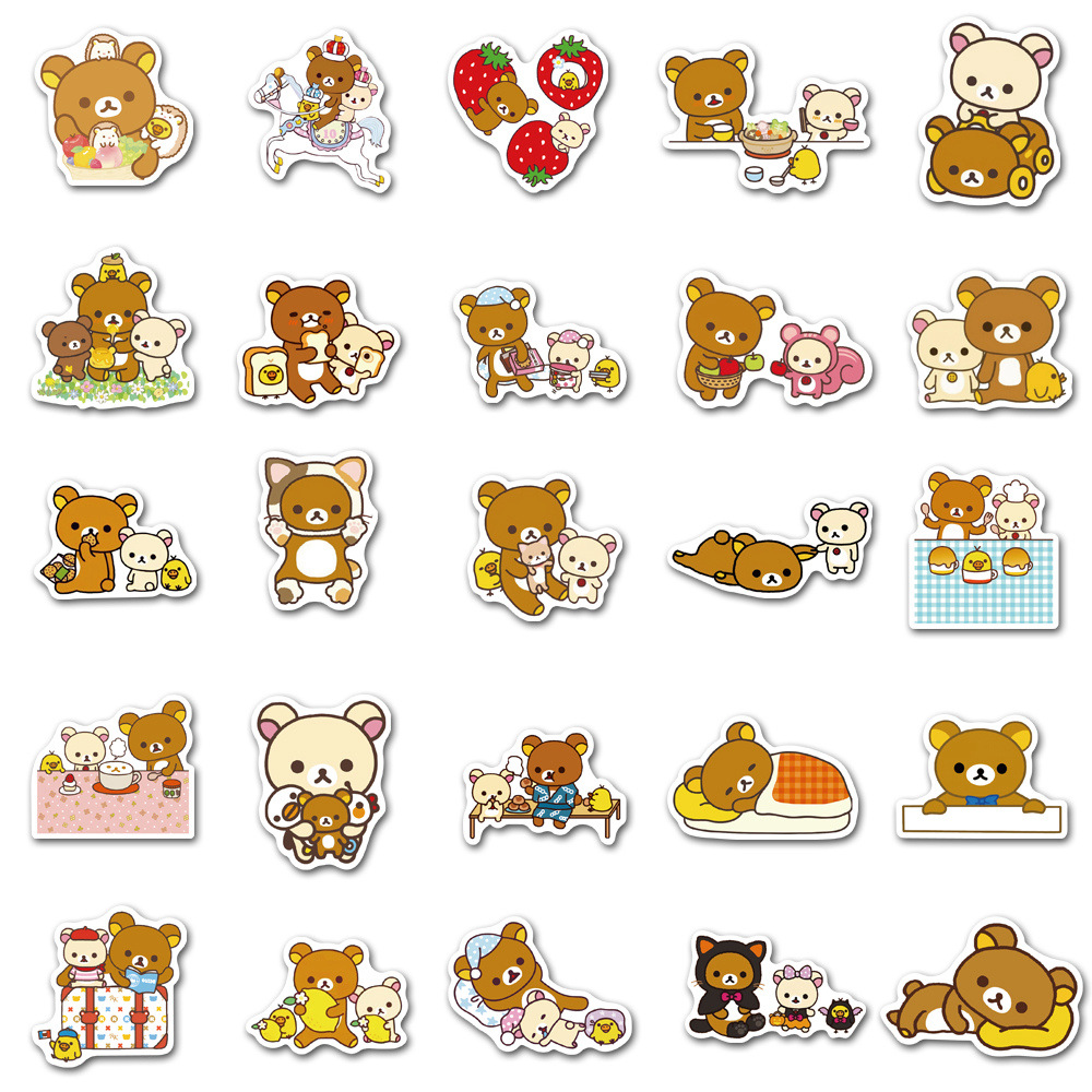 50张装轻松熊涂鸦贴纸卡通动漫松弛小熊行李箱笔记本电脑贴画防水
