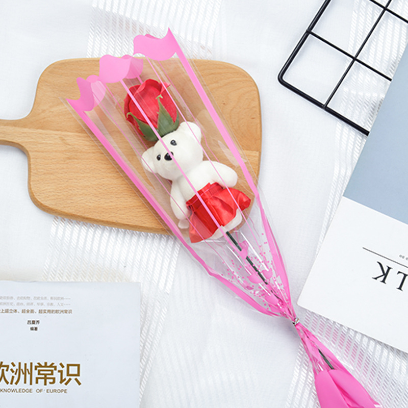 Factory Wholesale Teacher's Day Gift Single Rose Bear Soap Flower Qixi Valentine's Day Gift Promotion Wholesale