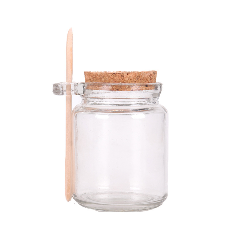 Pudding Cup Ear Bottle Wooden Plug Single Ear Pudding Bottle Sealed Transparent Glass Salt Jar 100ml Kitchen Seasoning Bottle Can