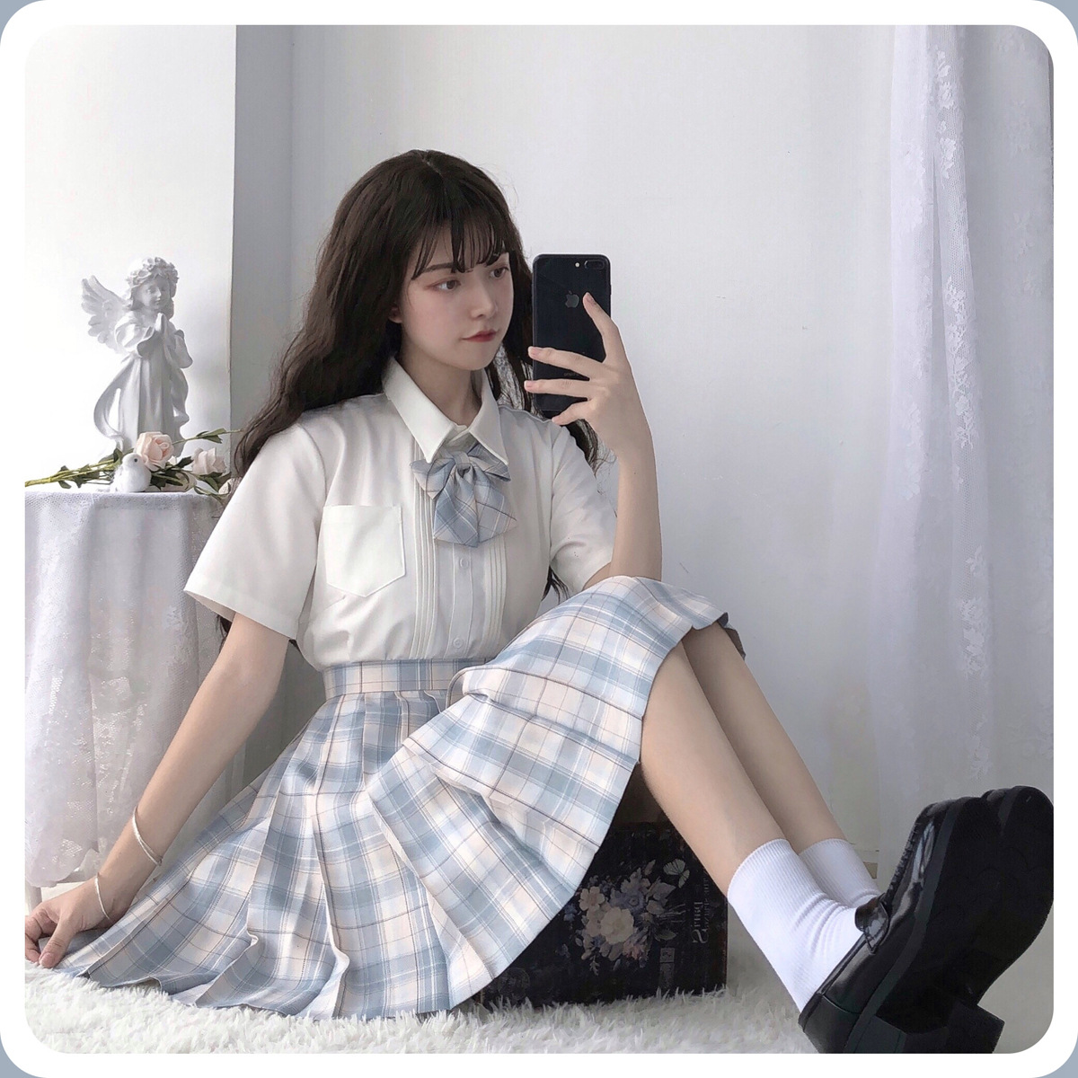 【颜沐溪】 离岸 原创jk制服正版浅蓝色百褶裙 清新萌款