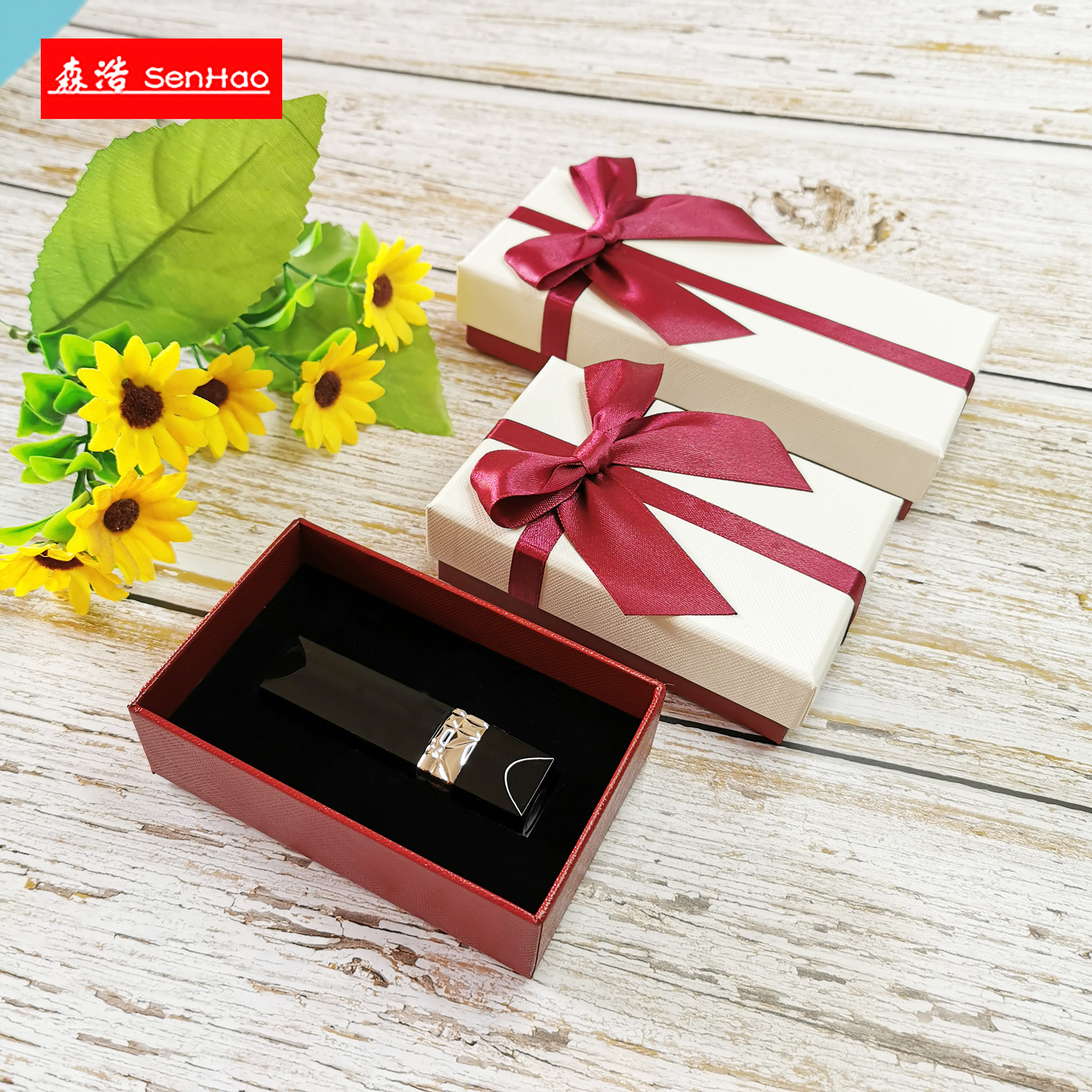 现货唇釉口红礼盒长方形蝴蝶结天地盖饰品盒子时尚礼物包装盒