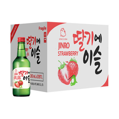 韩国原装进口jinro真露烧酒草莓味13度360ml20瓶