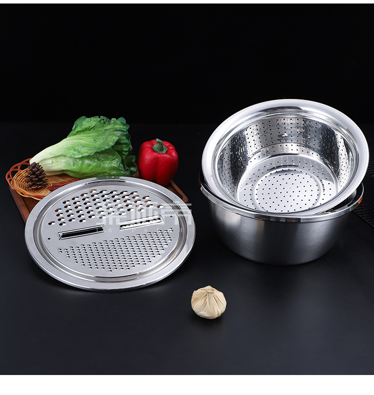 厂家批发不锈钢刨丝盆三件套 多功能切菜器家用切片刨丝切丝器