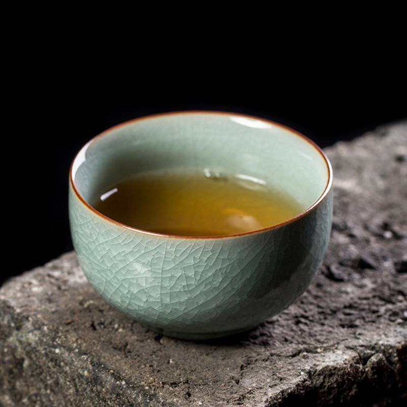 梅花冰片纹茶杯汝窑仿宋主人杯冰裂大号茶碗茶具茶盏品茗杯汝瓷