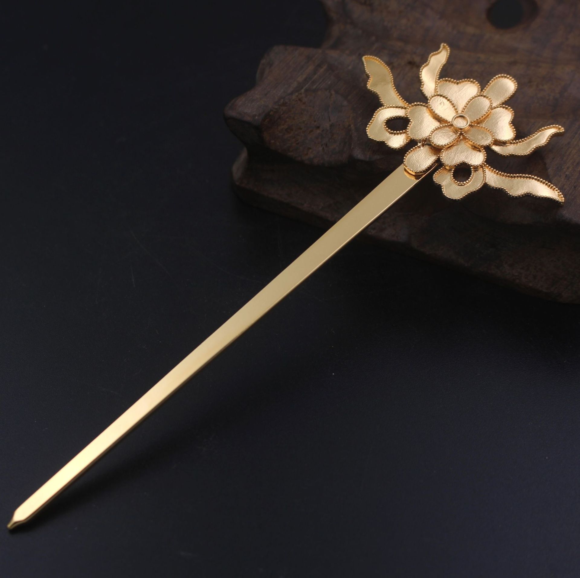 铸铜保色金花纹发簪发钗 古风发饰头饰材料配件