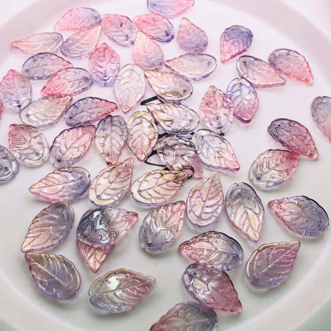 宇余捷克琉璃花瓣diy手工饰品配件材料仿玉树叶14*24厂家直供