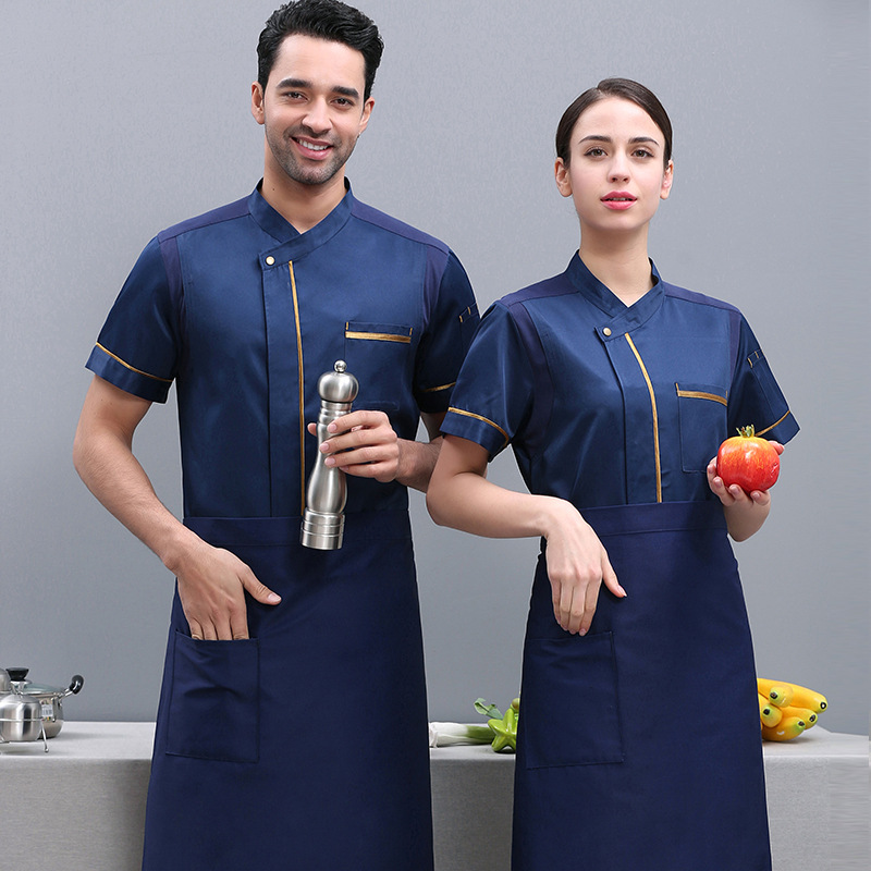 厨师工作服男夏季薄款透气厨房酒店餐饮快餐饭店短袖夏装衣服印字
