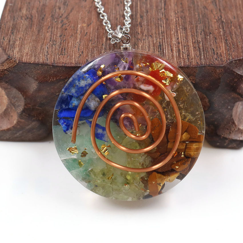 水晶滴胶奥根七彩脉轮吊坠能量水晶疗愈奥根高频能量石时尚吊坠