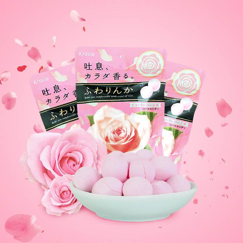 日本进口零食嘉娜宝kracie玫瑰糖口气清新32g香体糖情人节礼物