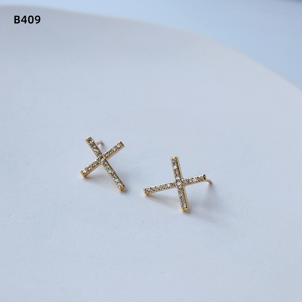 Bright Eyes 925 Silver Needle Plated 14K Real Gold Zircon Micro Inlaid Mini and Simple Small Ear Studs Female Bow Cross Earrings