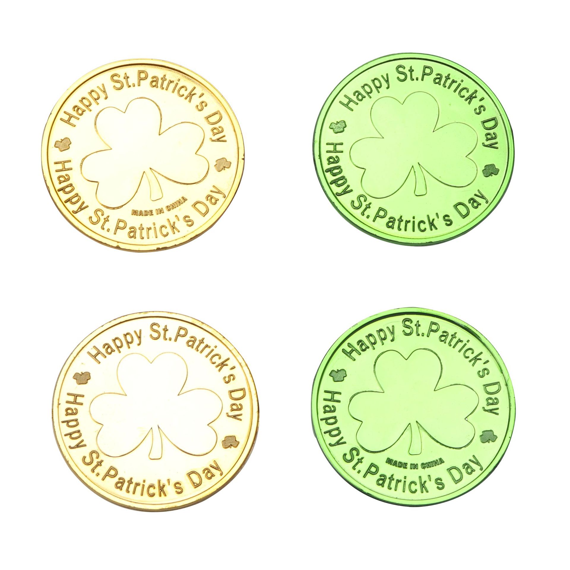 圣帕特里克节四叶草币爱尔兰节金币幸运四叶草金币绿金币