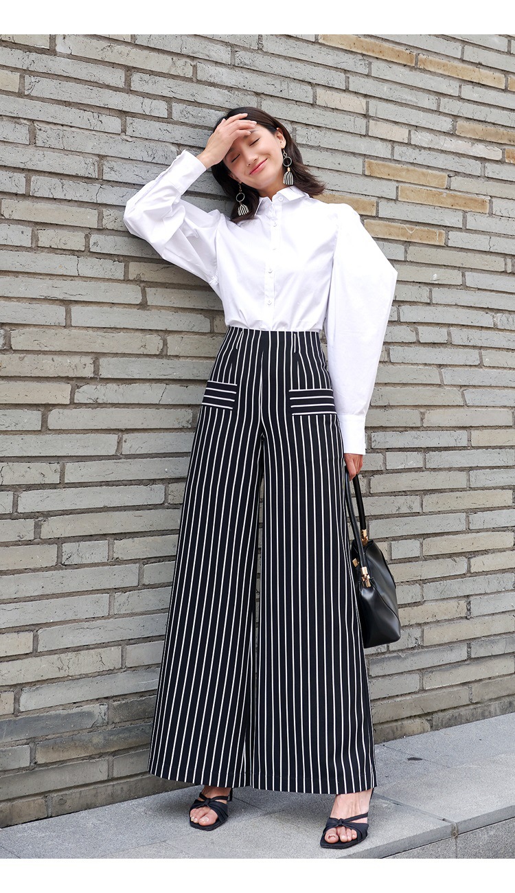 妍容厂家直销za0009女上衣羊腿袖长袖女衫纯棉泡泡袖百搭女衬衫