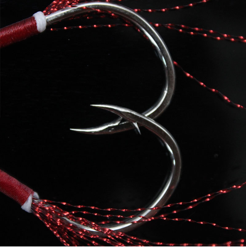 路亚铁板对钩10#-24#海钓绑钩凯夫拉线垂钓防腐光亮红丝批发渔具