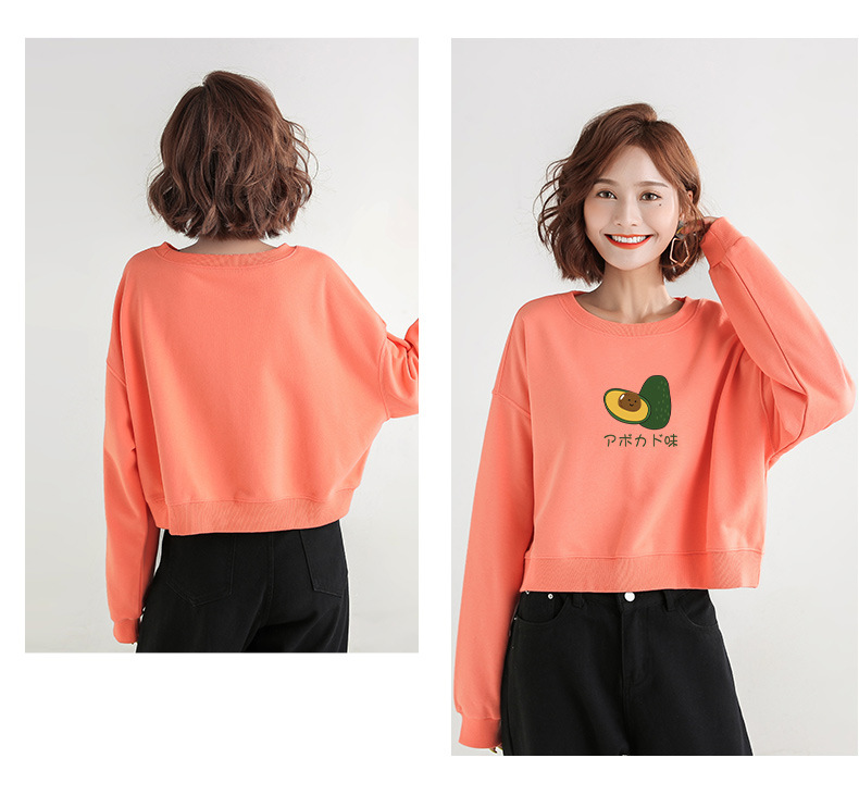 薄款2020卫衣女无帽短款韩版牛油果印花衣服休闲圆领长袖初秋女装