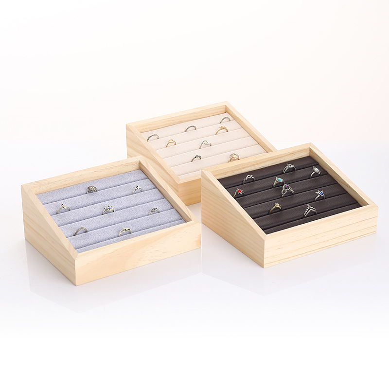 Solid Wood Tray Box Pendant Oblique Box Rings Ear Studs Display Box Household Jewelry Storage Box Jewelry Display Shelf