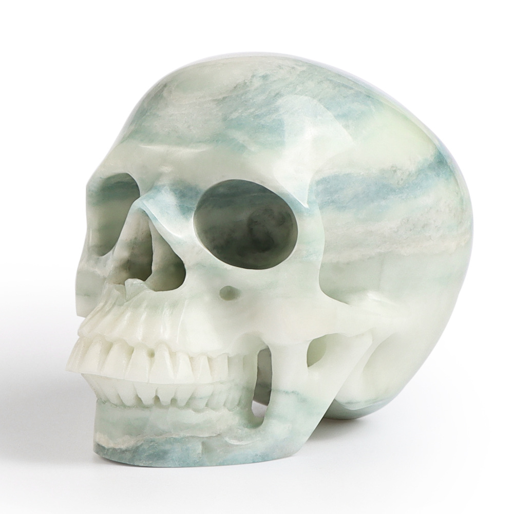 玉石摆件骷髅头 半宝石头骨雕刻件 宝石2寸骷髅头摆件厂家批发