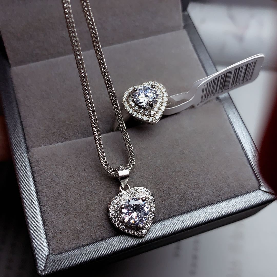 钻石首饰3件套女结婚首饰 彩宝首饰925银镶嵌莫桑钻套装一件代发