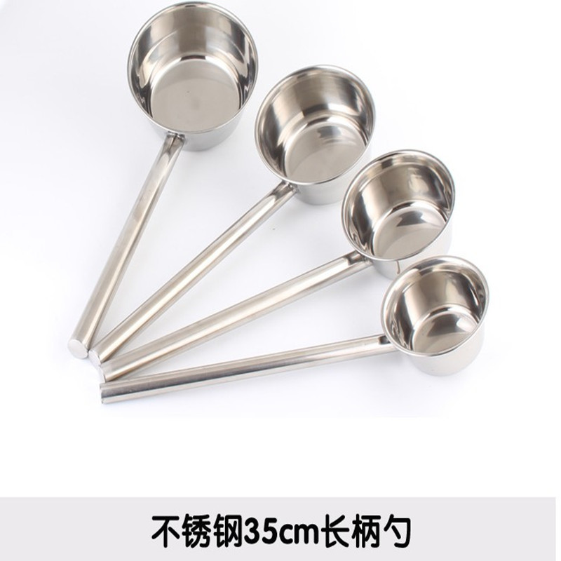 Stainless Steel Long Handle Scoop Flat Bottom Water Filling Ladle Household Kitchen Commercial Thicken and Lengthen Bailer 0828