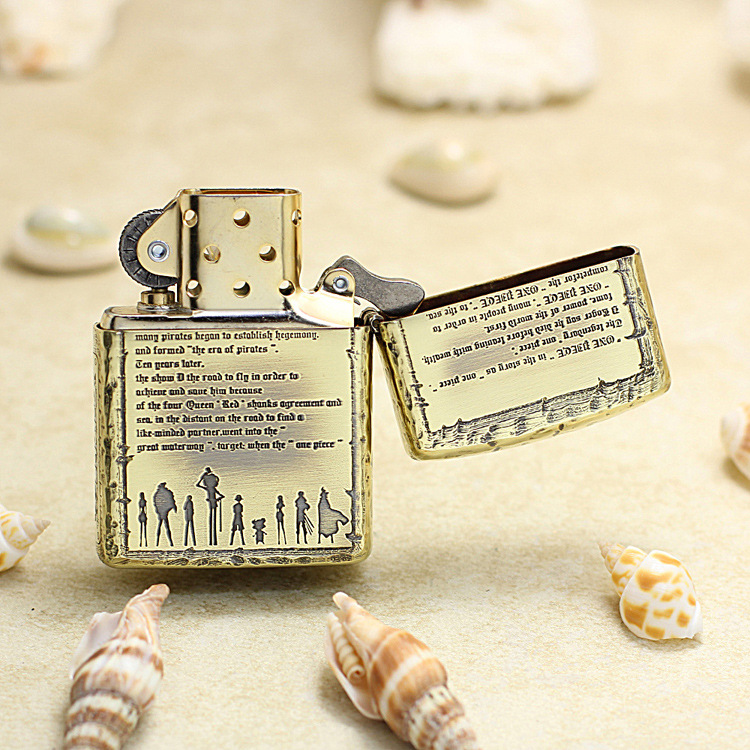 zippo打火机168纯铜精雕海贼王通缉令山治