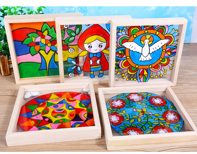 实木亚克力玻璃画框相框儿童幼儿园diy绘画创意涂鸦手绘美术材料