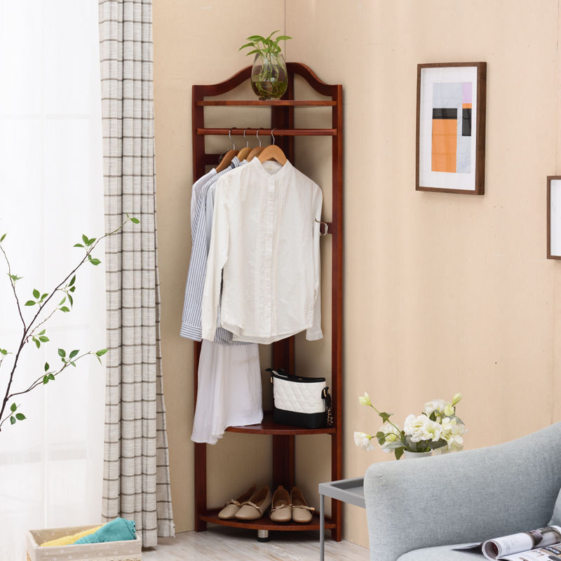 Corner Coat Rack Wooden Clothes Rack Floor Living Room Clothes Hanger Bedroom Corner Household Simple European-Style Storage Rack